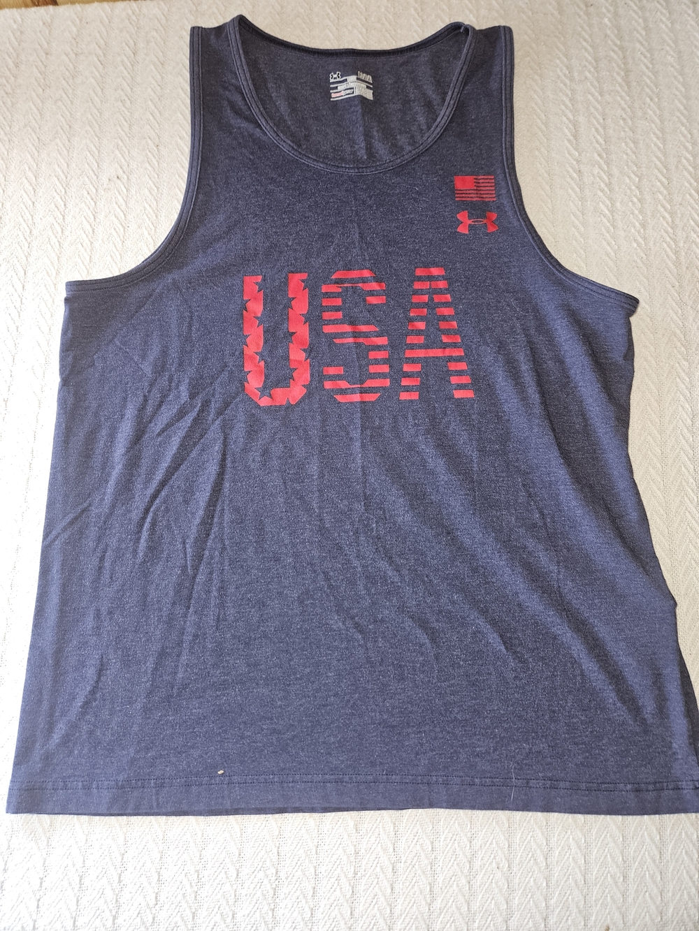 Under Armour Navy Blue Tank with Red USA Graphic